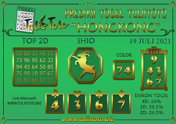 Prediksi Togel HONGKONG TULISTOTO 19 JULI 2021
