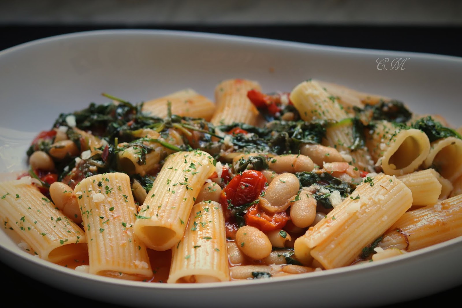 Cannellini Beans w/ Roasted Tomato Sauce and Rigatoni