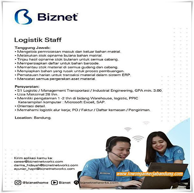 Lowongan Kerja Logistik Staff Biznet Bandung