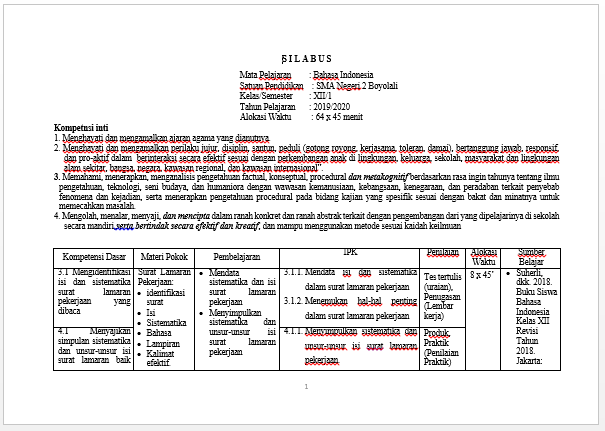 SILABUS BAHASA INDONESIA SMA KURIKULUM 2013 EDISI REVISI