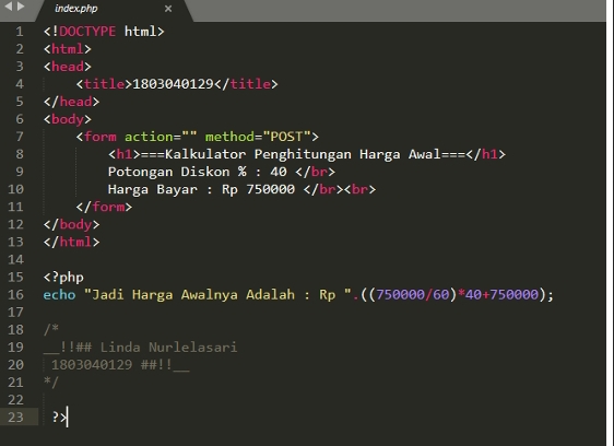 Menentukan Nilai Awal sebelum diskon | Coding PHP