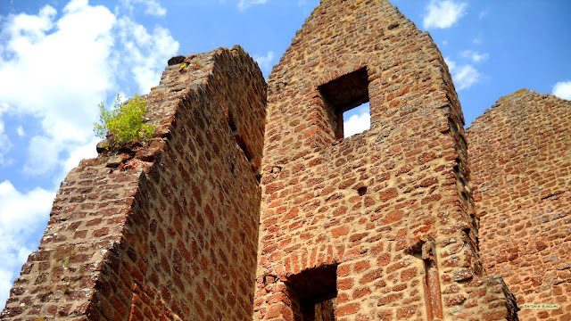 Ruine van een kasteel met rode stenen