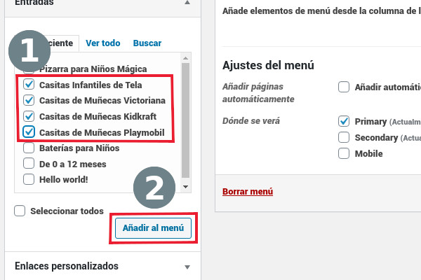 Seleccionando páginas que necesitamos aparezcan en el menú de WordPress