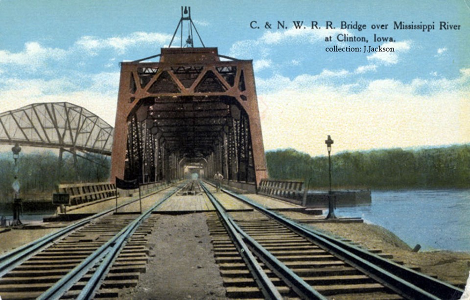 Industrial History UP/C&NW Clinton, IA, RR Bridge over a Flooded