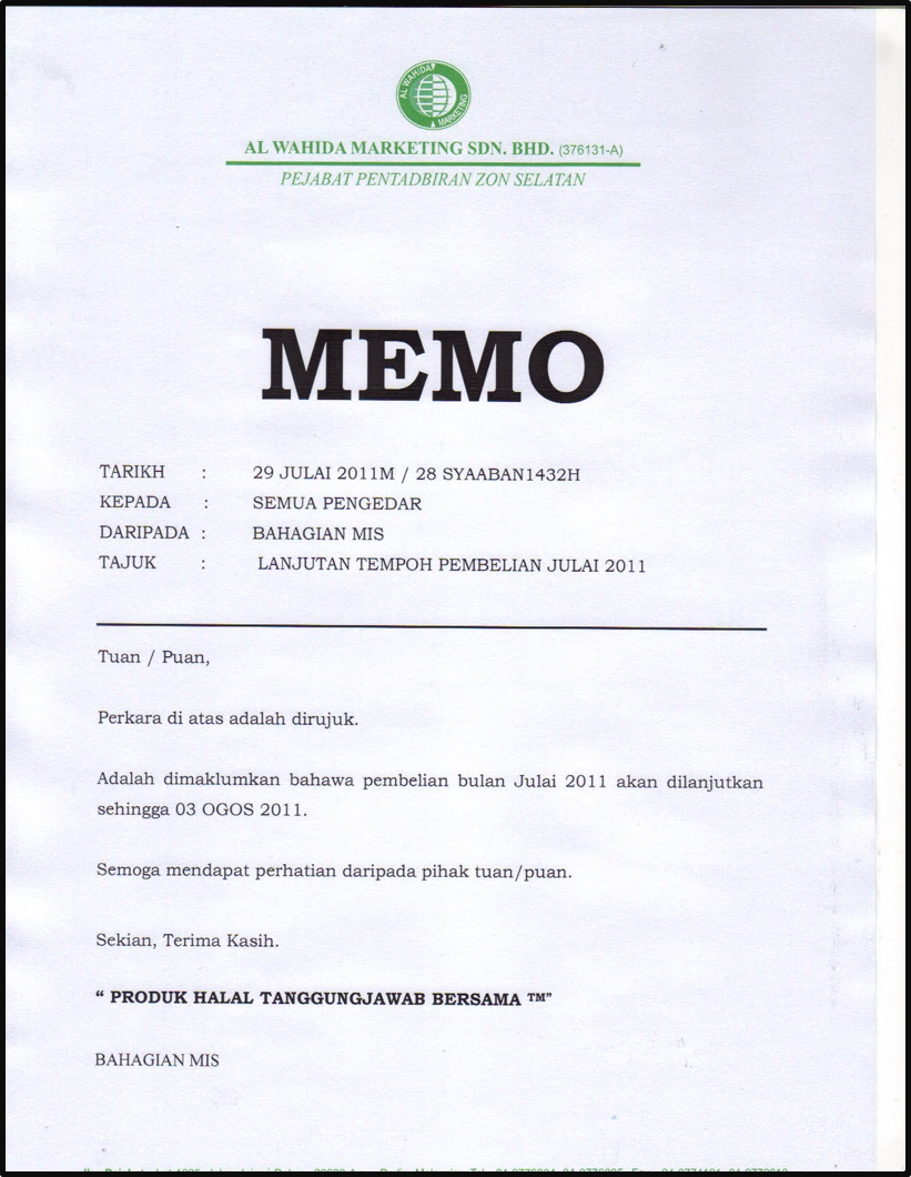 SyazwaniZaini: Penulisan Memo