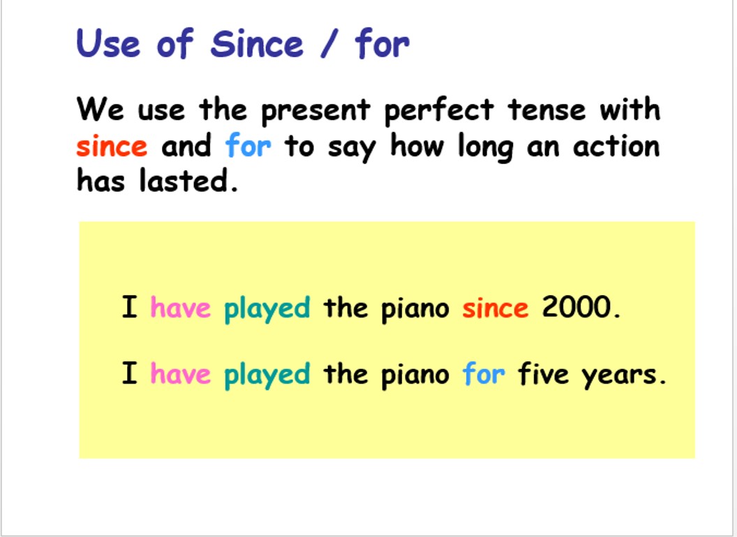 Since example. Present perfect Continuous for since. Since for present perfect. The present perfect Tense. Использование since и for в present perfect.