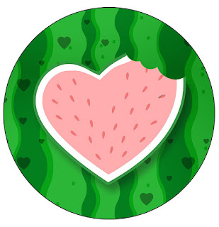 Watermelon Hearts: Free Printable Cupcake Toppers.. Watermelon Heart: Free Printable Cupcake Toppers.