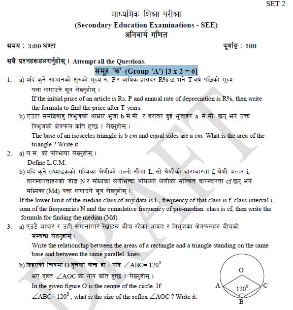 SEE Model Questions 2074 Compulsory Mathematics Set2 Math Village