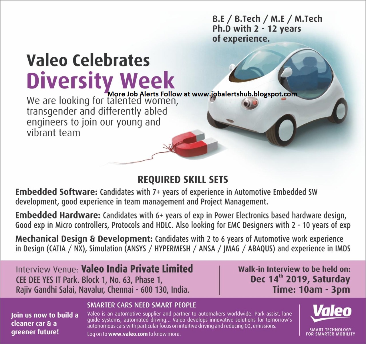 Valeo India Pvt. Ltd WalkIn Interviews for B.E / B.Tech / M.E / M.Tech / Ph.D Experienced