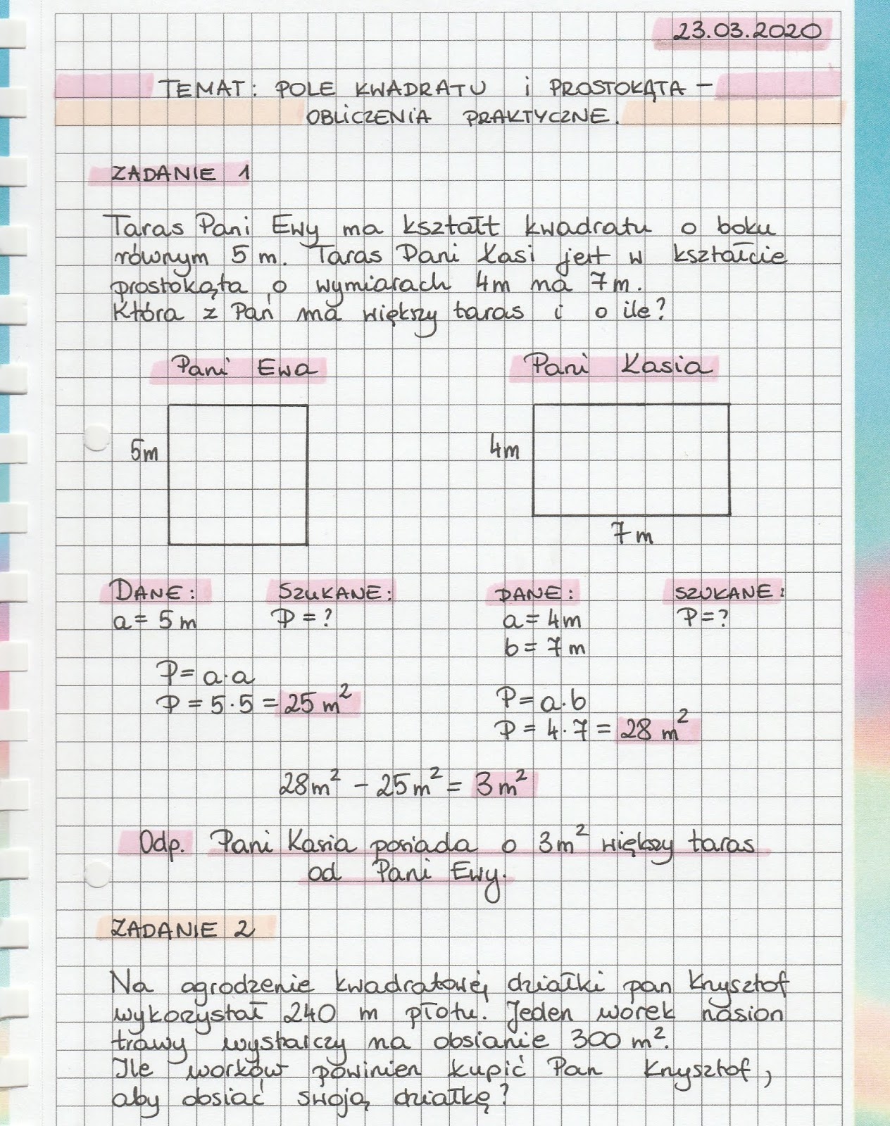 Prostokąty I Kwadraty Klasa 5 KLASA 5 - Temat: Pole kwadratu i prostokąta - obliczenia praktyczne.