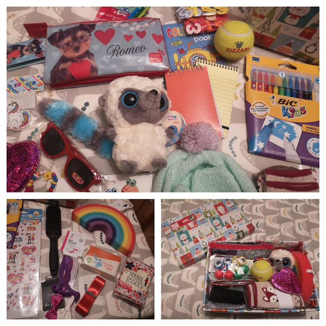 5=9 year old girl shoebox contents
