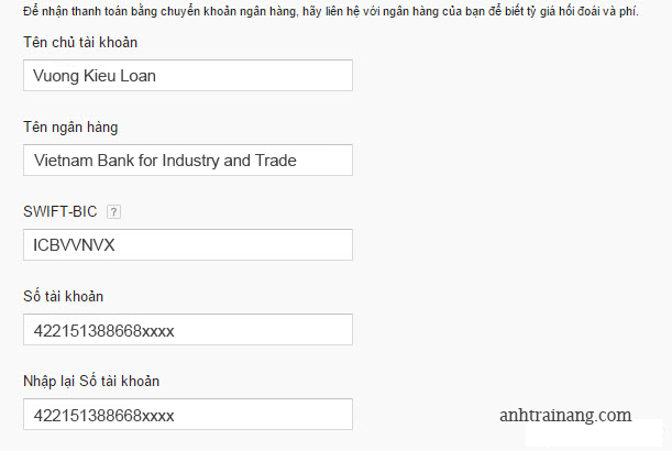 Cách điền thông tin nhận tiền Google Adsense, Youtube ngân hàng quốc tế - SWIFT CODE