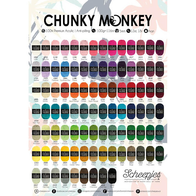 Scheepjes Chunky Monkey yarn in 93 colors; 100% acrylic anti-pilling worsted/aran yarn Scheepjes Chunky Monkey yarn in 93 colors; 100% acrylic anti-pilling worsted/aran yarn