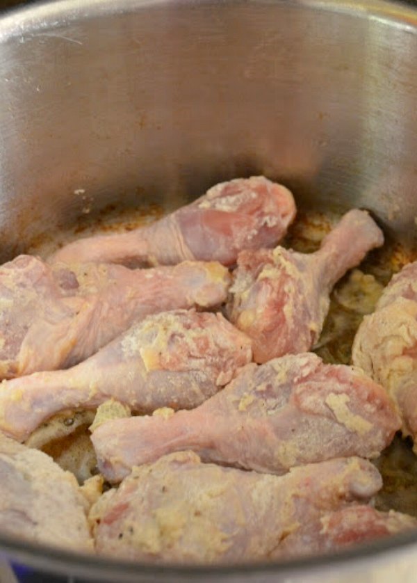 Coat Chicken in seasoned flour and brown.