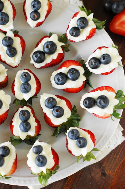 Platter of Red White & Blue Strawberry Cheesecake Bites image