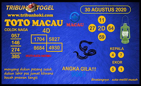 Prediksi Toto Macau Minggu 30 Agustus 2020 Jitu Prediksitogel Jp