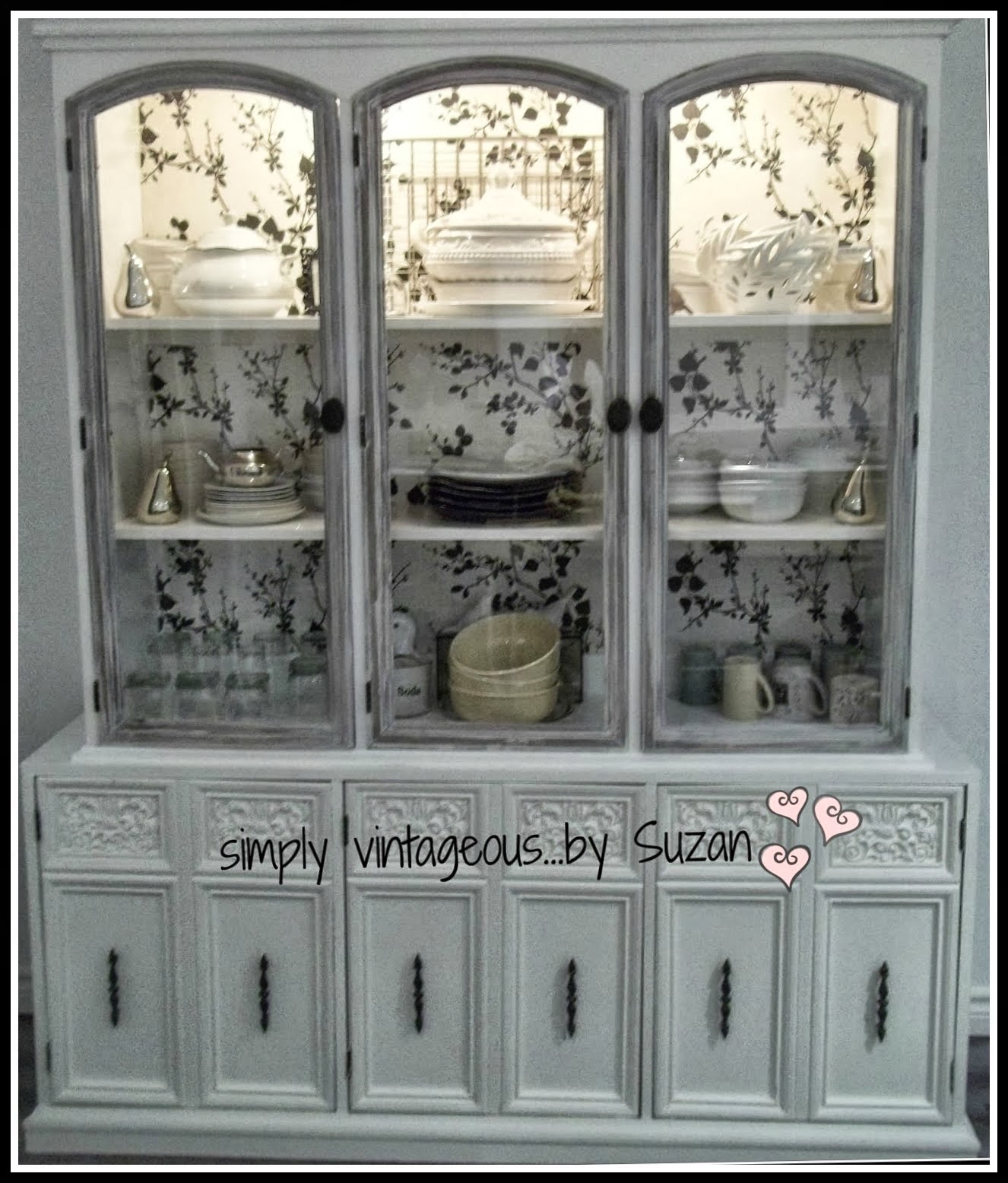 Kitchen Hutch - painted and wallpapered