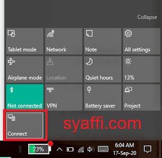 48. Aplikasi Connect pada action center pada Windows 10 syaffi com