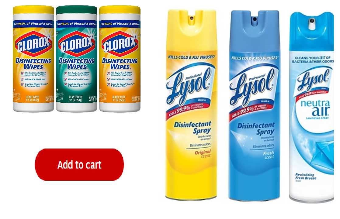 Lysol Disinfecting Spray and Clorox Disinfecting Wipes Available To