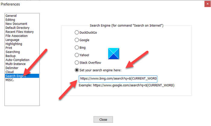 Как снова добавить поиск Bing в Notepad++