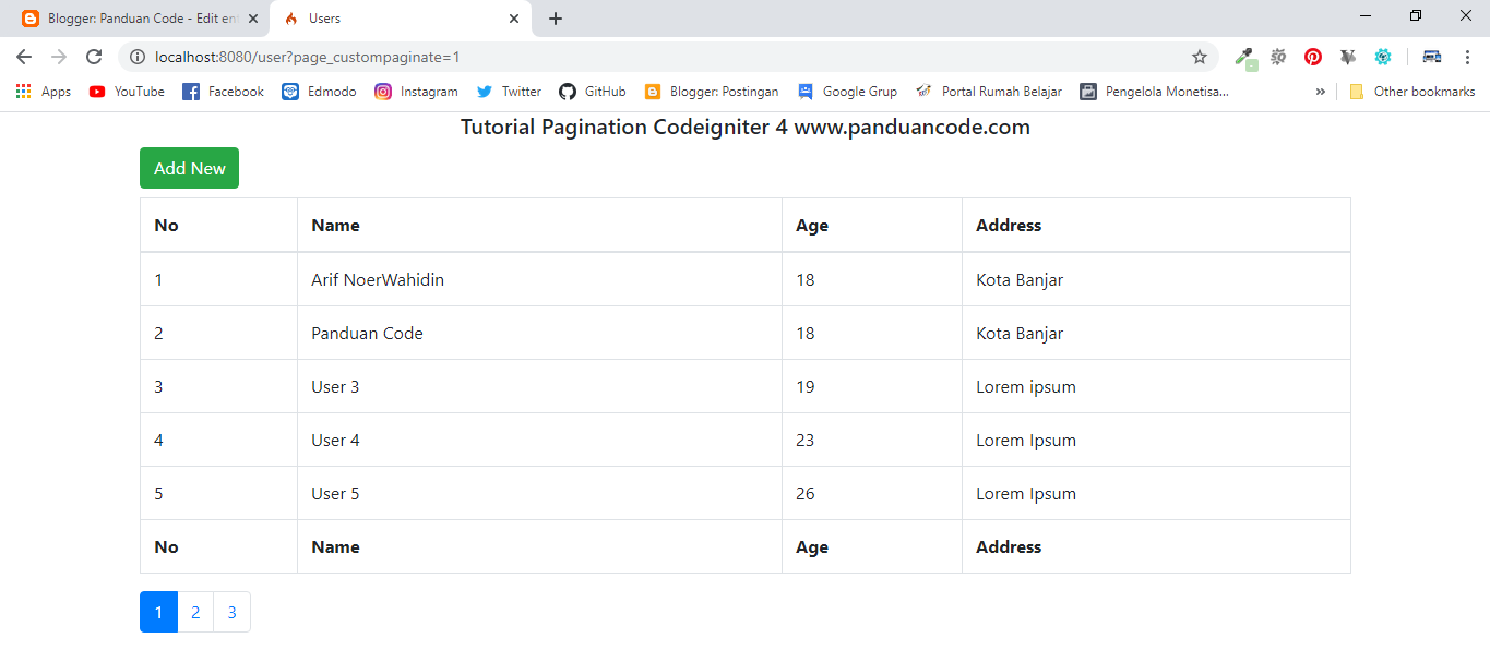 pagination codeigniter 4