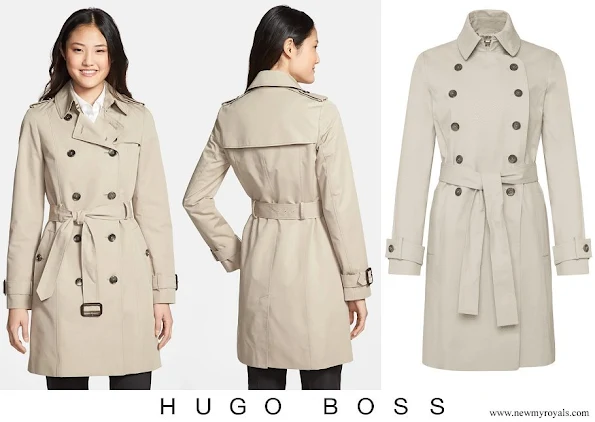 Queen Letizia wore Hugo Boss Cascadia Double Breasted Trench Coat