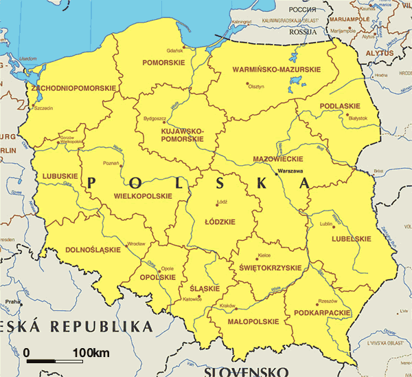 Politische Landkarte von Polen (in Landessprache) | Weltatlas