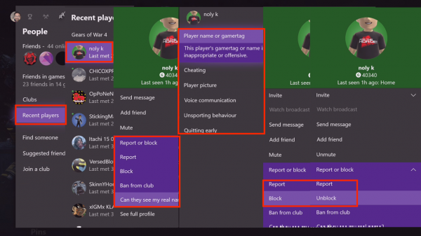 Xbox One에서 게이머태그, 콘텐츠 및 메시지를 보고하고 차단하는 방법
