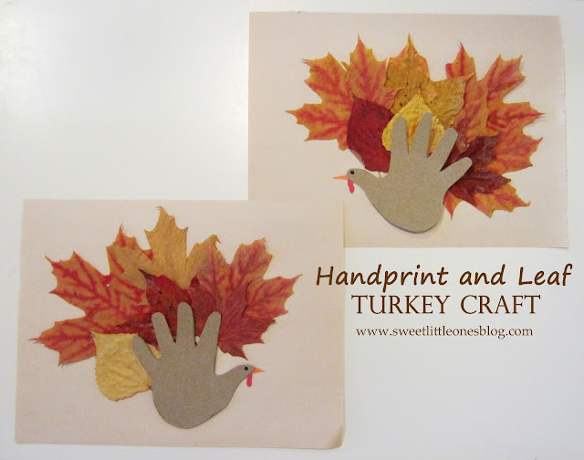 Handprint and Leaf Turkey Craft for Kids - www.sweetlittleonesblog.com