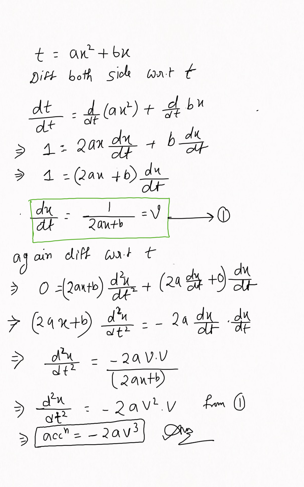 Update ANS The relation between time t and distance x is t=ax^2+bx