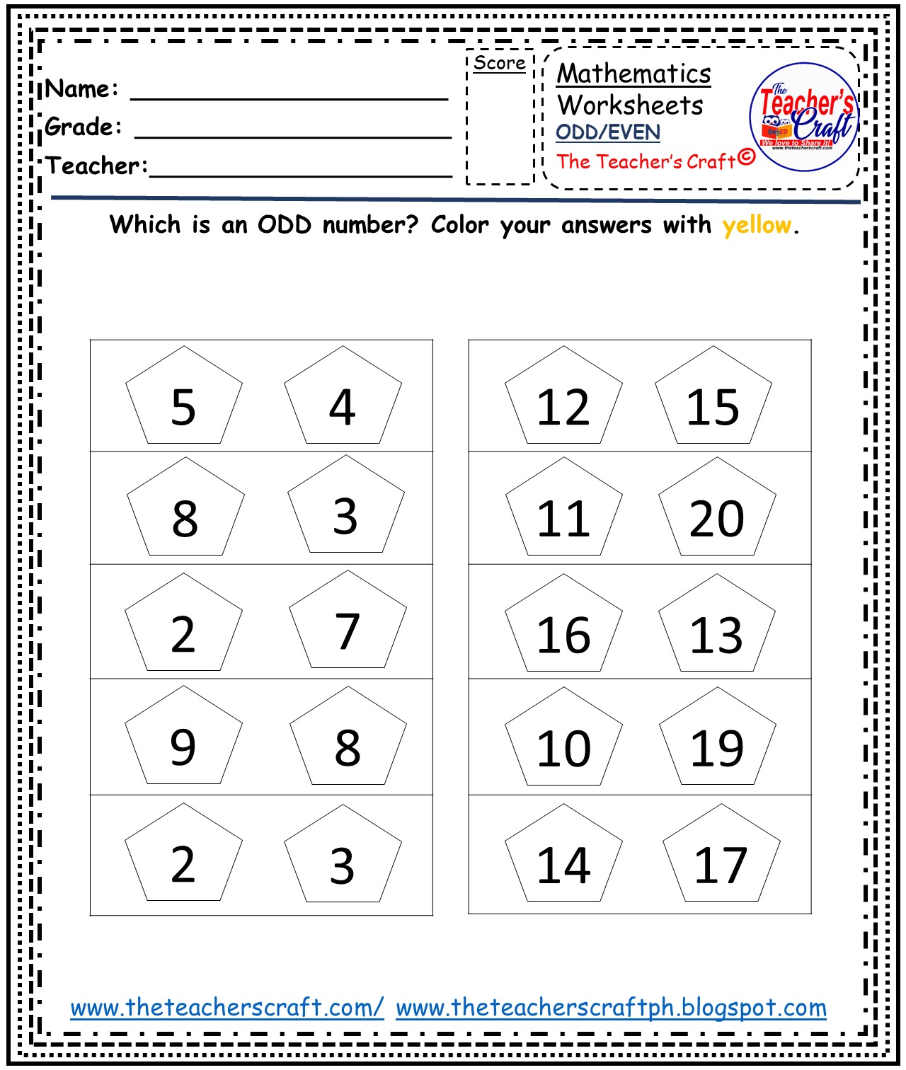 Odd And Even Numbers Worksheet For Grade 1 Pdf