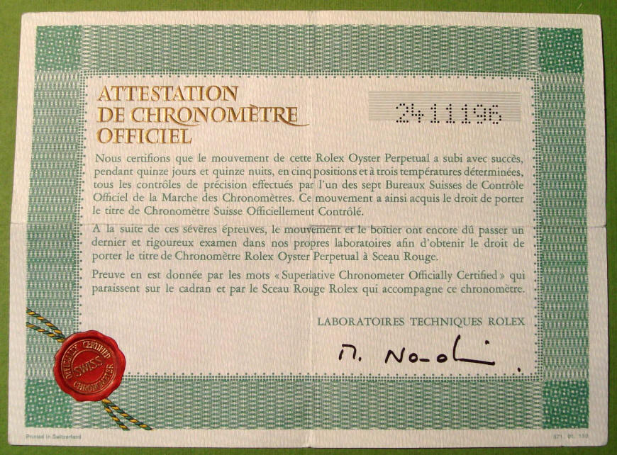 ErsA z Group l rolex cosc certificate