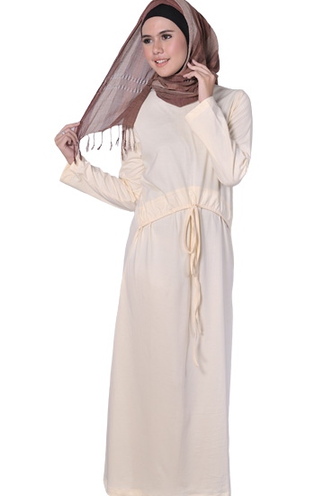 Gamis Kaos Actual Basic 4005 A - Krem - Baju Gamis Modern