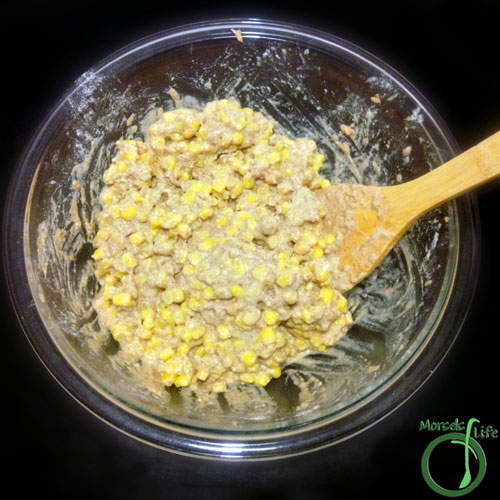 Morsels of Life - Corn Fritters Step 4 - Mix until homogeneous, and then spoon onto greased pan.