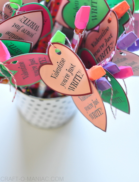 Candy Free Valentines!~ Valentine You're Just Write! www.craft-o-maniac.com