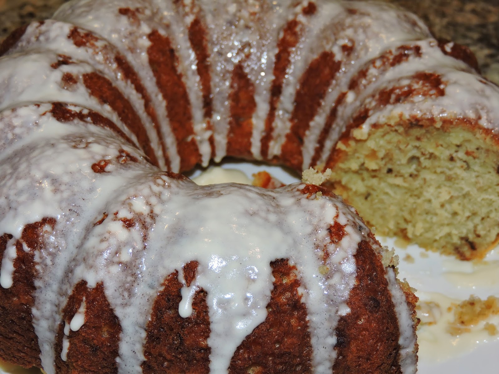 My Crafty World Banana Bread Bundt Cake with Cream Cheese Glaze