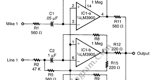 LM3900 Audio Mixer | Circuit Wiring