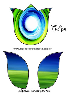 Azul y Verde: Invitaciones para Imprimir Gratis. Para hacer tulipanes.