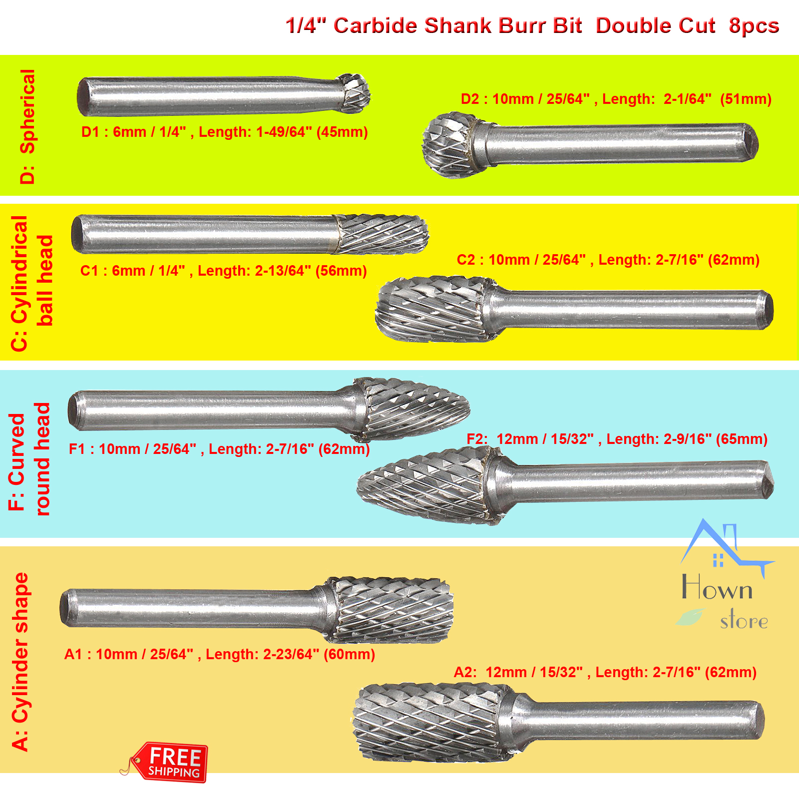 Double Cut Burr Bit Carbide Rotary Die Grinder Engraving Hown store