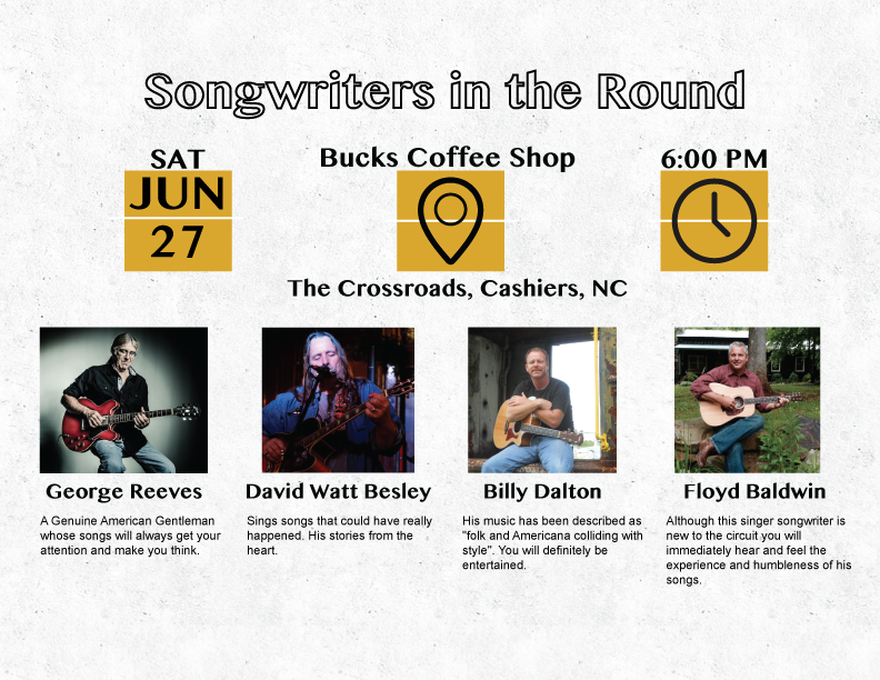 June 27th Songwriters in the Round, Cashiers, NC