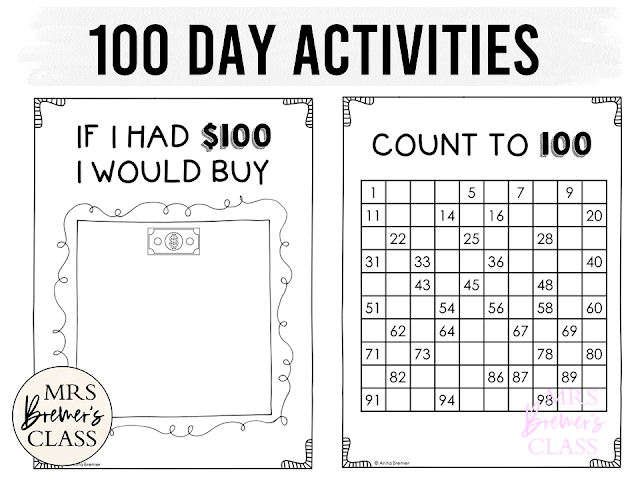 100 day activities for Kindergarten and First Grade