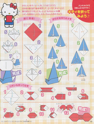 Free printable Hello Kitty step-by-step origami tutorial for paper arts and crafts