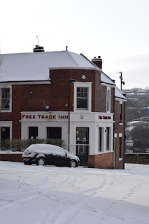 Fresh snow outside The Free Trade pub