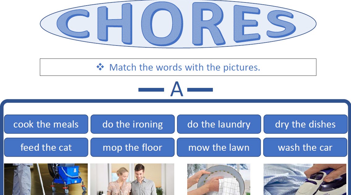 Chores Ev İşleri Resimli Kelime Eşleştirme Çalışması İngilizce Sokağı