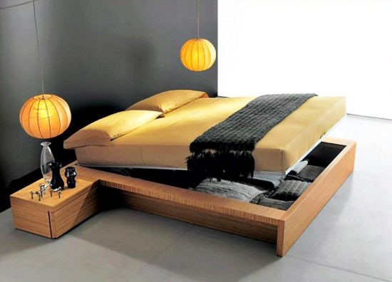 desain inspiratif tempat tidur dengan lemari di bawahnya