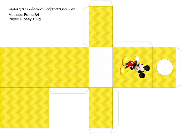 Mickey in Yellow, Zigzag and Red Background: Free Printable Boxes.