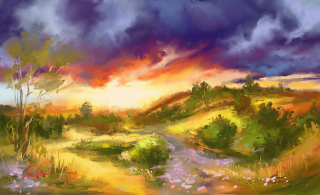 Before evening storm digital landscape painting by Mikko Tyllinen