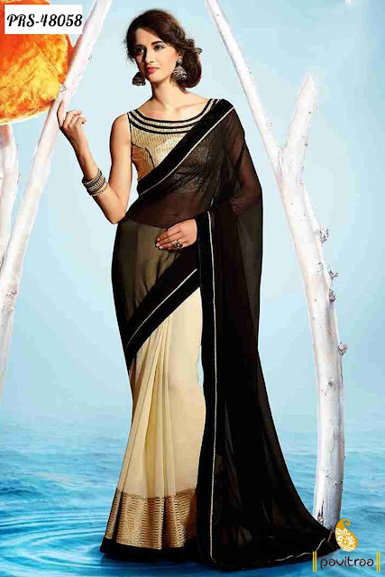 black brocade party wear saree online shopping at lowest price in India