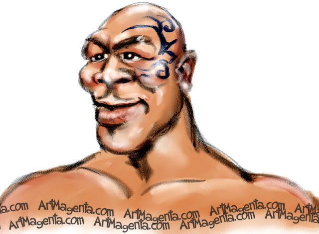 Mike Tyson caricature cartoon. Portrait drawing by caricaturist Artmagenta