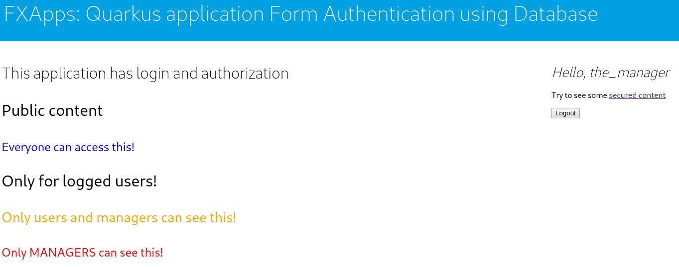FXApps Quarkus Application with Form Authentication using Database
